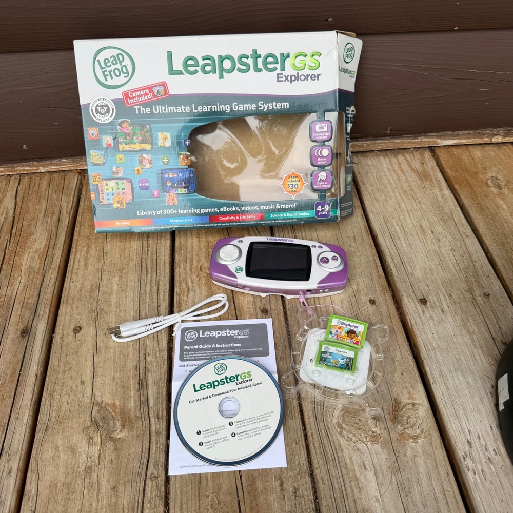 LeapFrog LeapsterGS Explorer Learning System Kids Purple Bundle with 2 Games